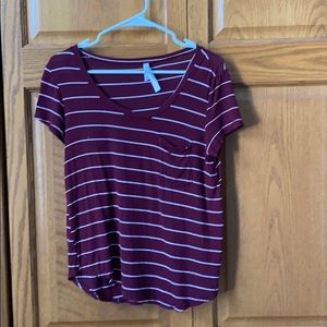 Maroon and White Striped T-Shirt